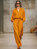 Afslappet retro orange skjorte og bukser sæt
