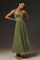 Rochie midi plisată din tul, croială fit & flare, bustieră