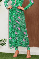 Set costume da surf verde con zip, maniche lunghe e stampa