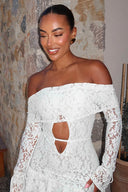 Elegant Flæset Jacquard Off-Shoulder Mini Kjole