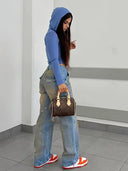 Vintage gewassen jeans met hoge taille en distressed look