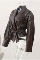 Giacca in pelle stringata effetto lucido in stile street