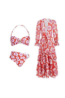 Set bikini stampato con collo all'americana