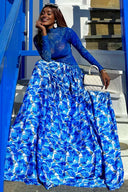 Santorini Rosenmuster Mesh Maxikleid