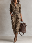 Tuta da donna casual con colletto a camicia, bottoni e coulisse