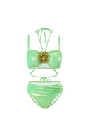 Mint Green Rhinestone Halter Bikini Set
