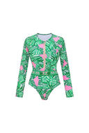 Set costume da surf verde con zip, maniche lunghe e stampa