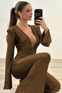 Sort skinnende rygfri jumpsuit