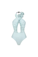 Costume da bagno senza schienale con collo allacciato e set floreale 3D