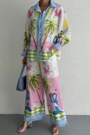 Completo pantaloni con palme ispirato alla spiaggia