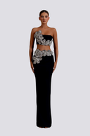 Conjunto Allese de Saia e Top Sem Alças com Flores e Strass