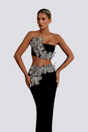 Σετ Φούστα Allese Strapless με Λουλουδάτα Στρας
