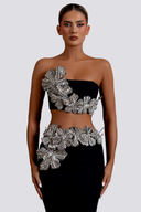 Σετ Φούστα Allese Strapless με Λουλουδάτα Στρας