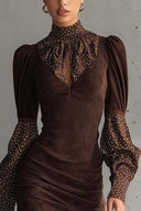 Braunes Kunstwildleder Bodycon Kleid mit Satin Polka Dots