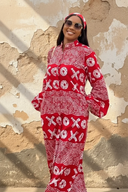 XO Symbol Print Stand Collar Maxi Dress
