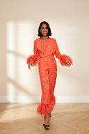 Coral Jacquard Wrap Feather Cuff Top