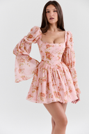 Abito Mini con Scollo Quadrato e Motivo Floreale Divino