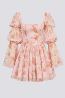Abito Mini con Scollo Quadrato e Motivo Floreale Divino