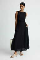 Rochie maxi neagră minimalistă fără mâneci