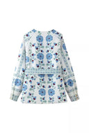 Veste décontractée à fleurs de rue avec lacets, boutons, patchwork et col rond