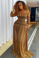 Vintage Feather Print Sheer Maxi Dress