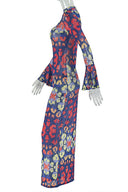 Indigo Retro Blush Art-Pattern Maxi Dress