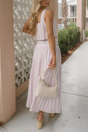 Ensemble jupe rayée rose et blanche