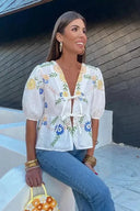 Blomstret Sløjfe Peplum Bluse