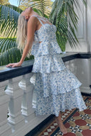 Rochie maxi în straturi Provence Bloom - Floral albastru
