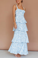 Rochie maxi în straturi Provence Bloom - Floral albastru