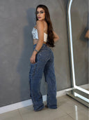 Glänzende Multi-Taschen Cargo-Jeans