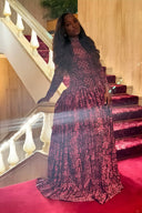 Robe longue à col montant imprimé géométrique