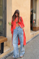 Cardigan kimono en jacquard orange