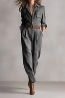 Brun sofistikeret tweed tekstur ternet utility jumpsuit