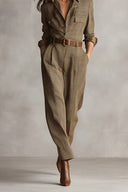 Brun sofistikeret tweed tekstur ternet utility jumpsuit