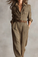Tuta Utility a Quadri in Tweed Marrone Sofisticato