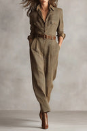 Tuta Utility a Quadri in Tweed Marrone Sofisticato
