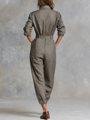 Tuta camicia a maniche lunghe in misto cotone e lino