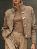 Kamel Rollkragen-Cardigan mit Knopfleiste