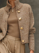 Kamel Rollkragen-Cardigan mit Knopfleiste