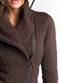 Brun asymmetrisk zipprickad stickad jacka