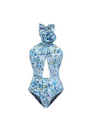 Costume intero senza spalline a fiori con collo all'americana