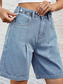 Verstelbare taille denim bermudashort