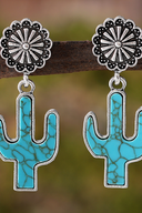 Women's Western Retro Turquoise Cactus Flower Pendant Earrings