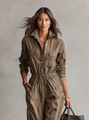 Tuta da donna casual con colletto a camicia, bottoni e coulisse