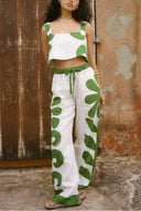 Completo pantaloni larghi senza maniche con stampa floreale folk ampio