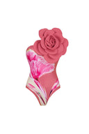 3D Blomstret Pink Print Badedragt Sæt