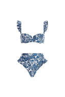 Blå Guldsmed Print Flæse Bikini Sæt