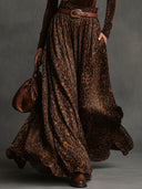Conjunto vintage de blusa de terciopelo con cuello alto y falda con estampado de leopardo