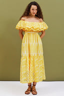Dolly Broderet Blonde Off-shoulder A-linje Flare Midi Kjole